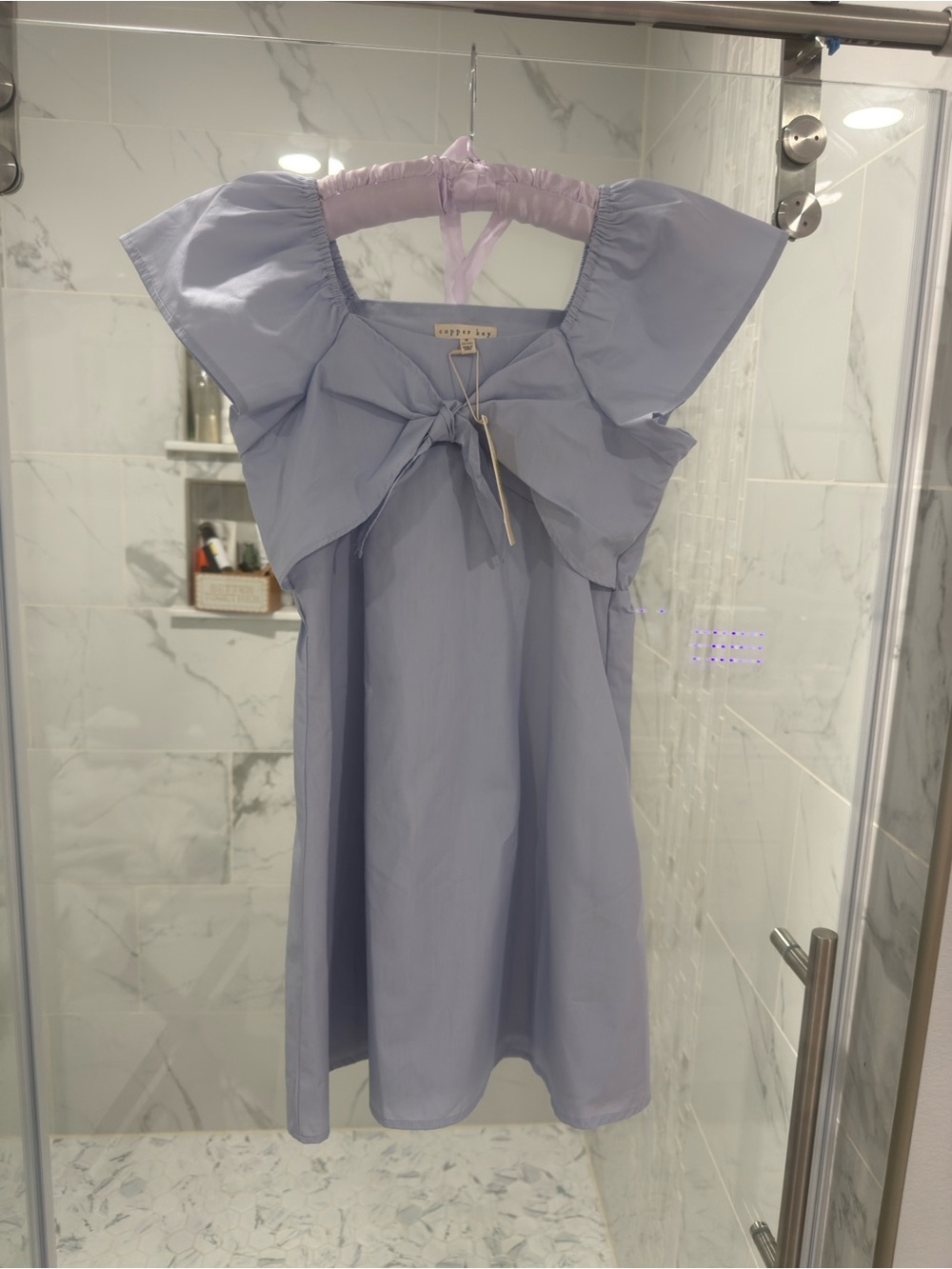 Copper Key Lavender Tie-Front Flutter Dress